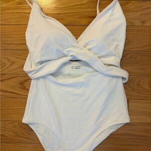 Aerie White One Piece Wrap Swimsuit